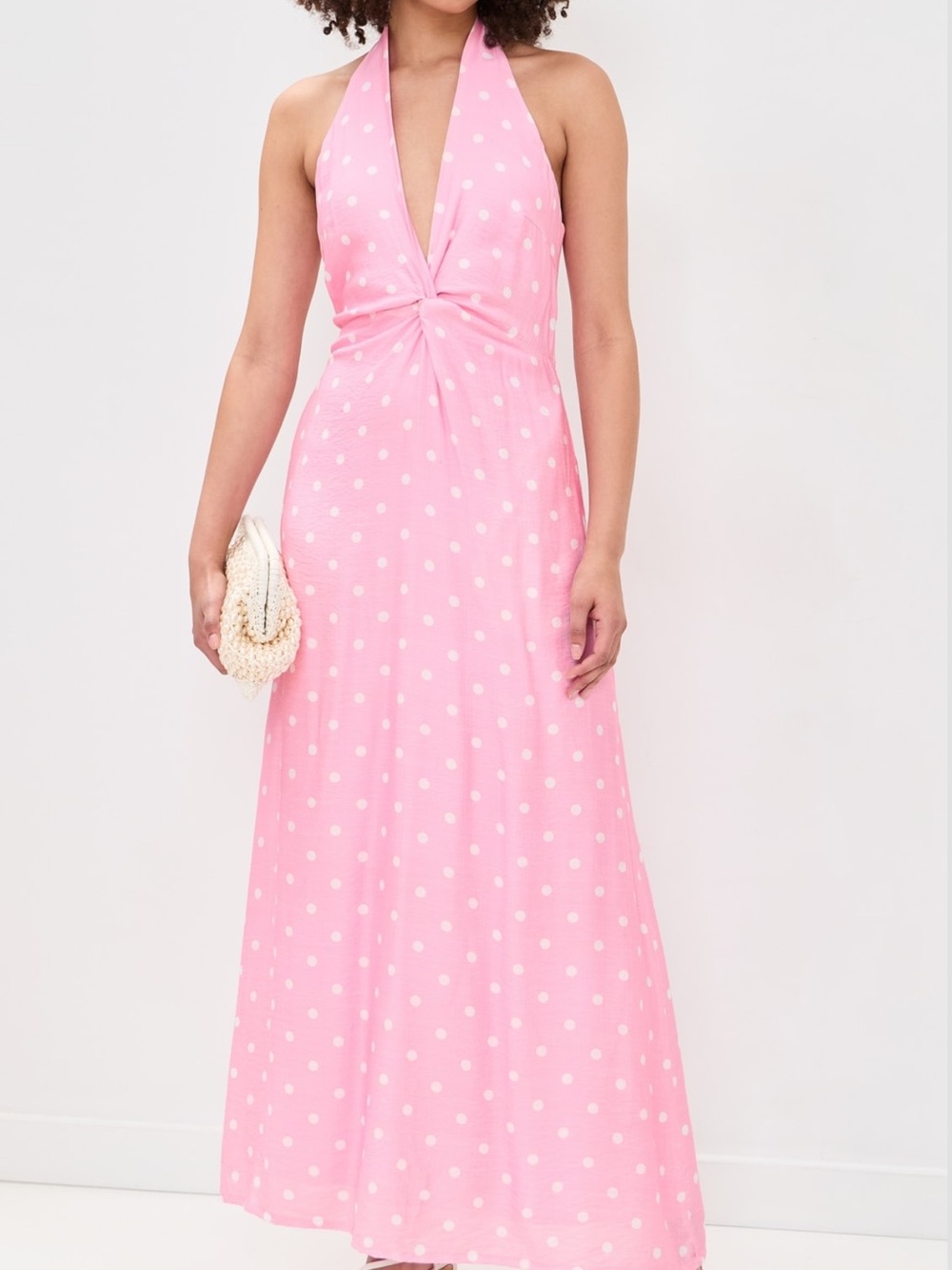 NWT Seven Wonders Saga Halter Maxi Dress Pink Polka Dot XL